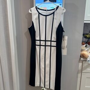 Calvin Klein Black and White Geometric Midi Dress